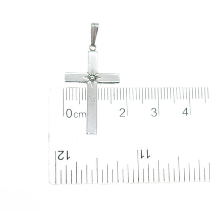 THEDA 925 Sterling Silver Vintage Rhinestone Cross Religious Charm Pendant