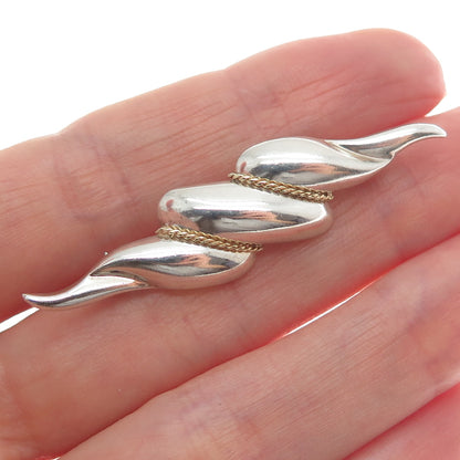 14K Yellow Gold & 925 Sterling Silver Vintage Puffy Twisted Pin Brooch