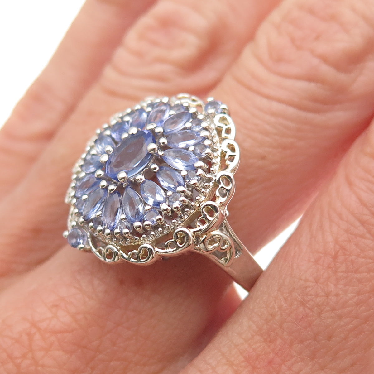 Chuck Clemency 925 Sterling Silver Real Multi-Cut Tanzanite Ring Size 8.25