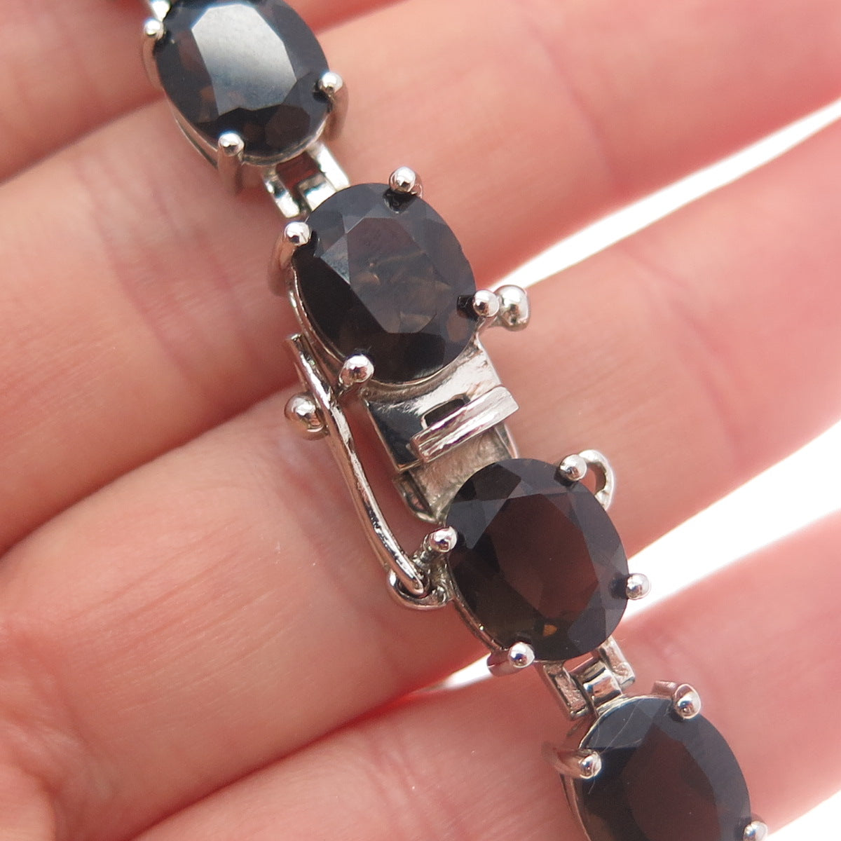ALEXANDRIA & CO. 925 Sterling Silver Real Oval-Cut Smoky Quartz Bracelet 7.25"