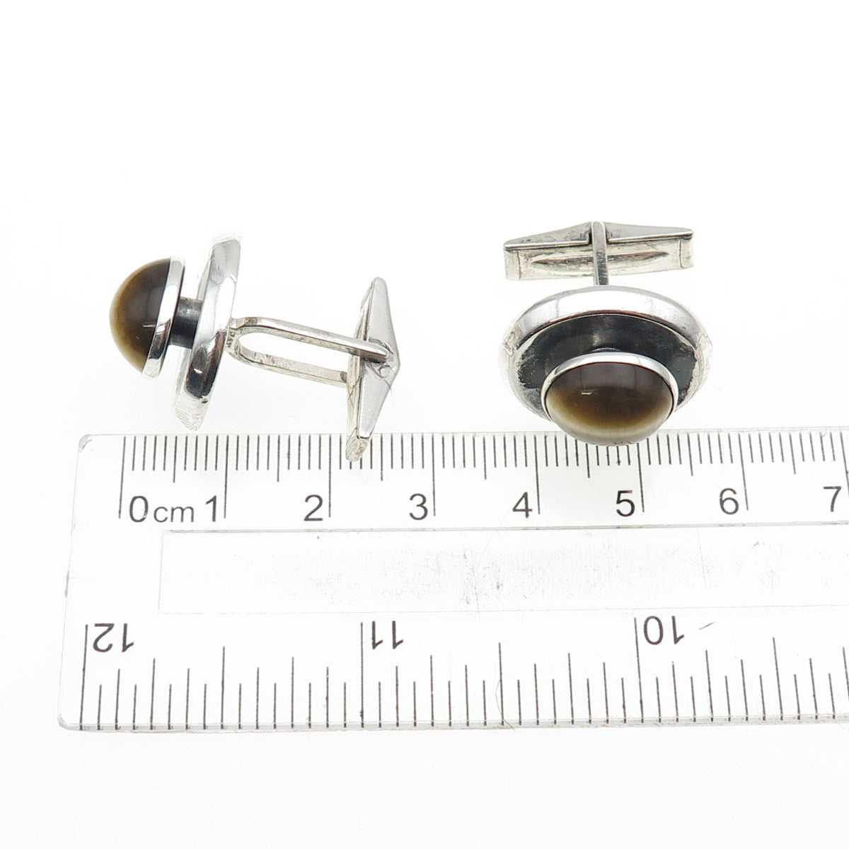 HICKOK 925 Sterling Silver Vintage Real Tiger Eye Cufflinks