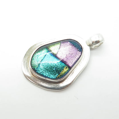 925 Sterling Silver Vintage Dichroic Glass Modernist Pendant