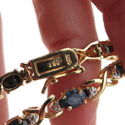 Dee Berkle 925 Sterling Gold Plated Real Diamond Accent & Sapphire Bracelet 7"