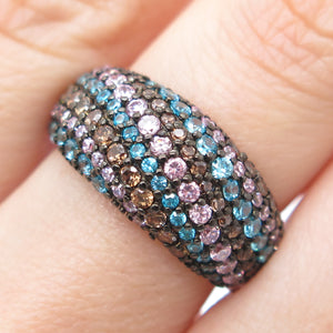 925 Sterling Silver SMK Multi-Color Round-Cut Shaped C Z Ring Size 7
