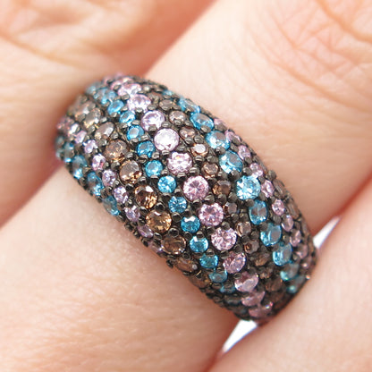925 Sterling Silver SMK Multi-Color Round-Cut Shaped C Z Ring Size 7