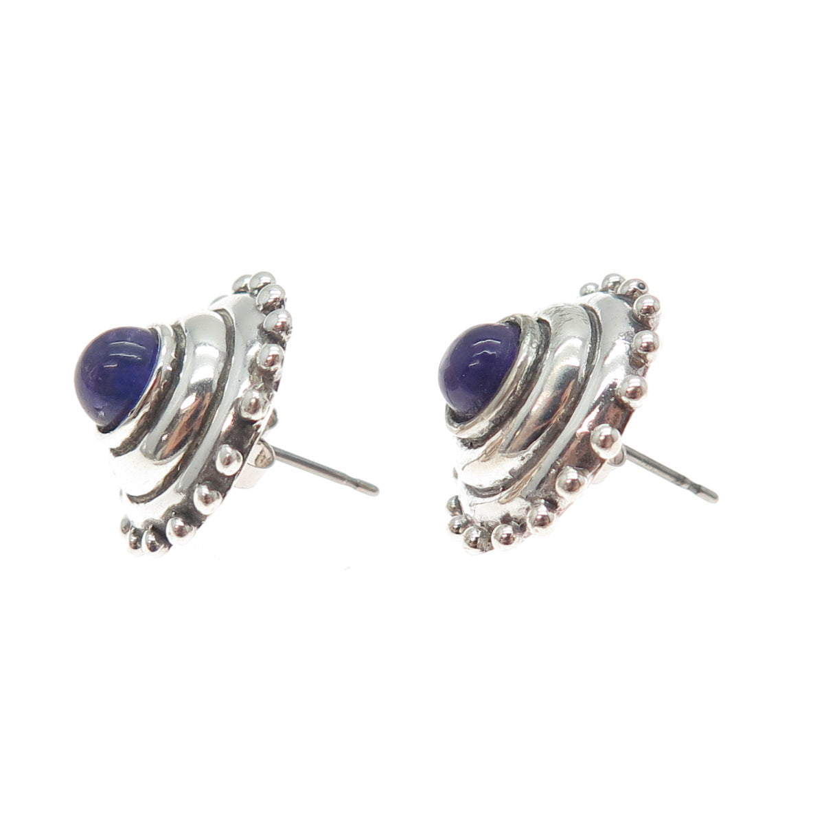 MORNING SUN 925 Sterling Silver Vintage Real Amethyst Modernist Stud Earrings