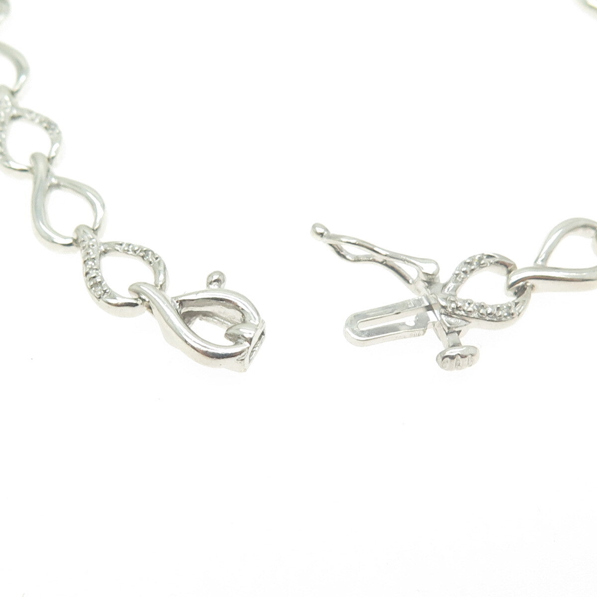 SUN 925 Sterling Silver Real Round-Cut White Diamond Drop Link Bracelet 7.5"