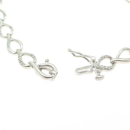 SUN 925 Sterling Silver Real Round-Cut White Diamond Drop Link Bracelet 7.5"
