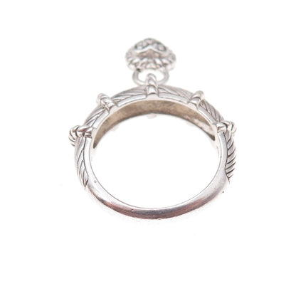 Judith Ripka 925 Sterling Silver Round-Cut C Z Heart Dangle Charm Ring Size 8