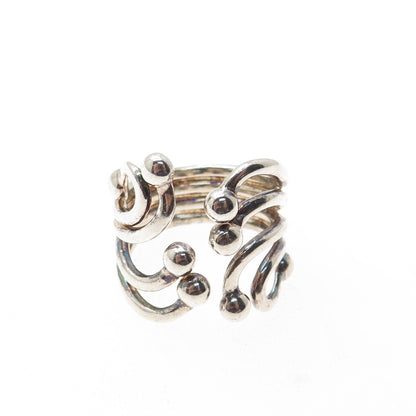 ATI ANNIKA WITT Sterling Silver Vintage Modernist Wavy Adjustable Ring Size 8.5