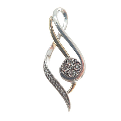 925 Sterling Silver & 10K Yellow Gold Real Round-Cut Diamond Twisted Pendant