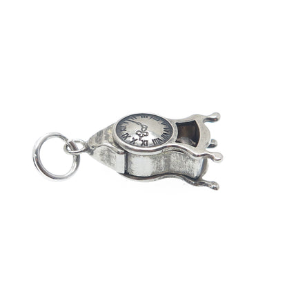 800 Silver Antique Retro Mantle Clock Oxidized Minimalist 3D Charm Pendant