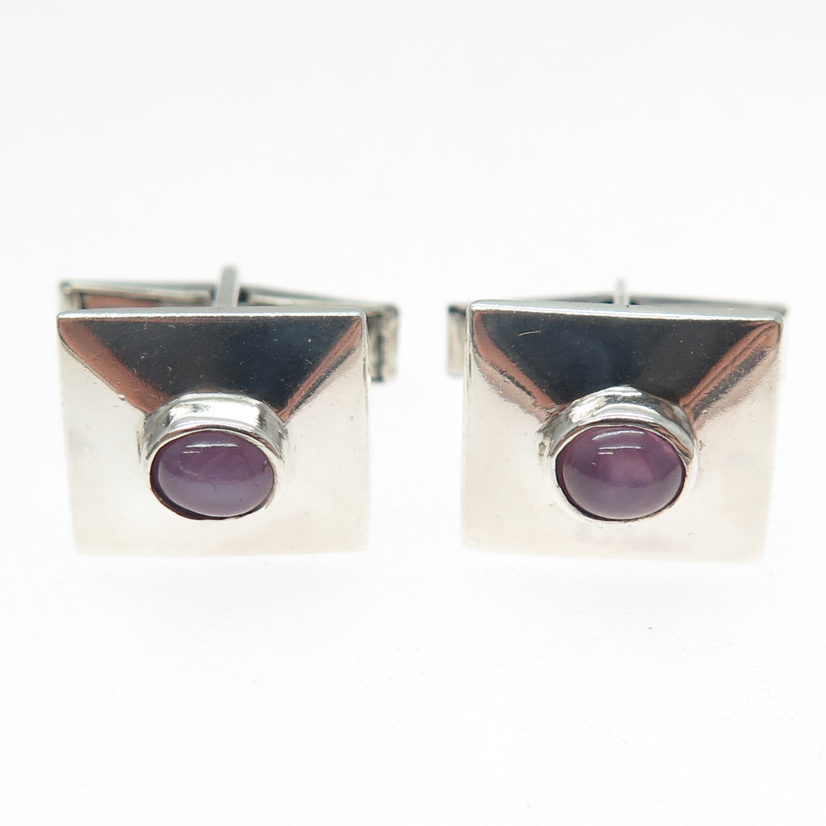 925 Sterling Silver Vintage Real Lavender Sapphire Modernist Cufflinks