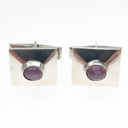 925 Sterling Silver Vintage Real Lavender Sapphire Modernist Cufflinks