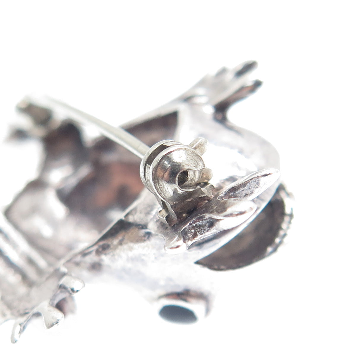 925 Sterling Silver Vintage Black Enamel Frog for Good Luck Oxidized Pin Brooch