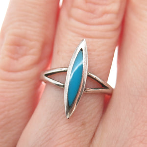 Old Pawn 925 Sterling Vintage Southwestern Real Turquoise Oxidized Ring Size 5