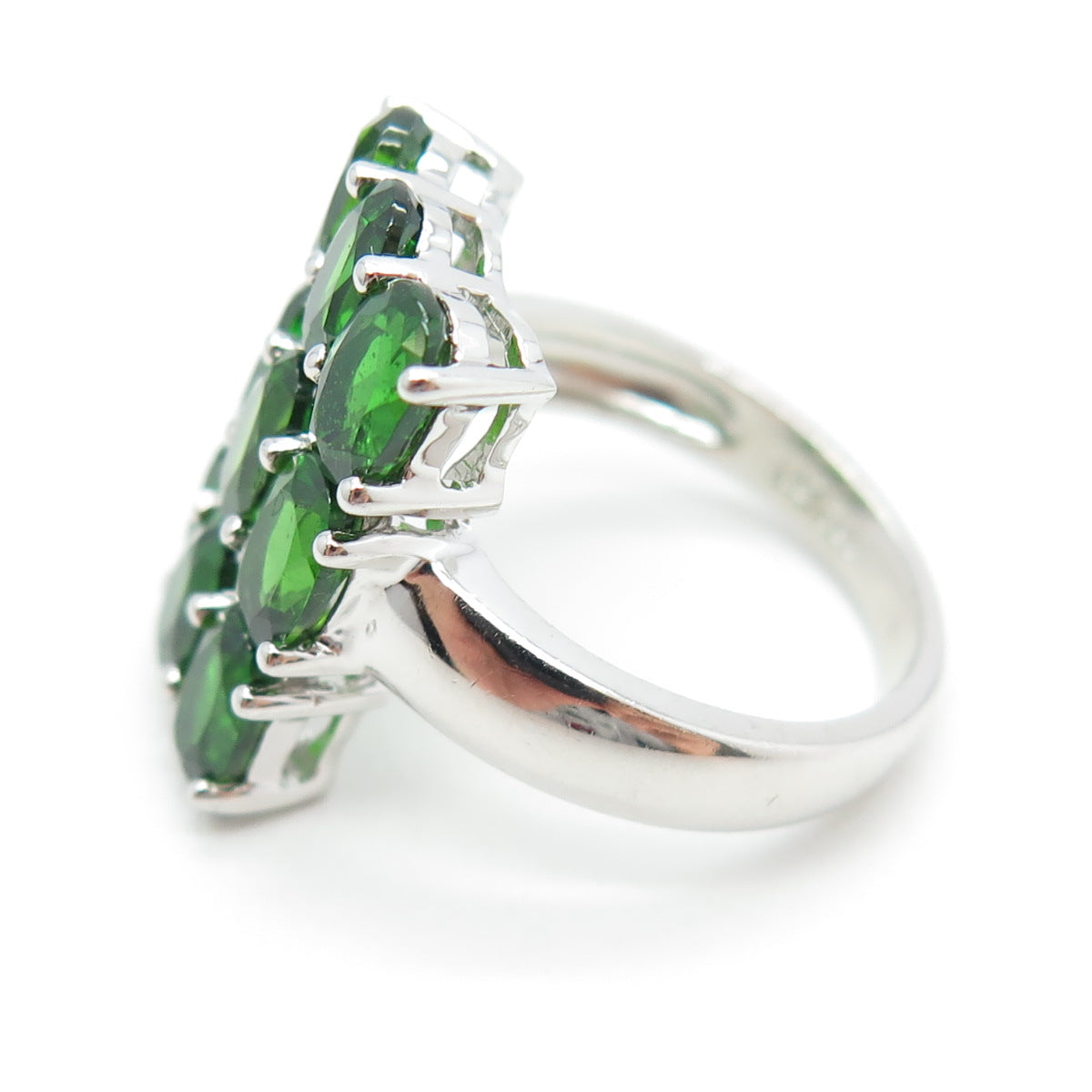 925 Sterling Silver Real Oval-Cut Chrome Diopside & White Topaz Ring Size 6