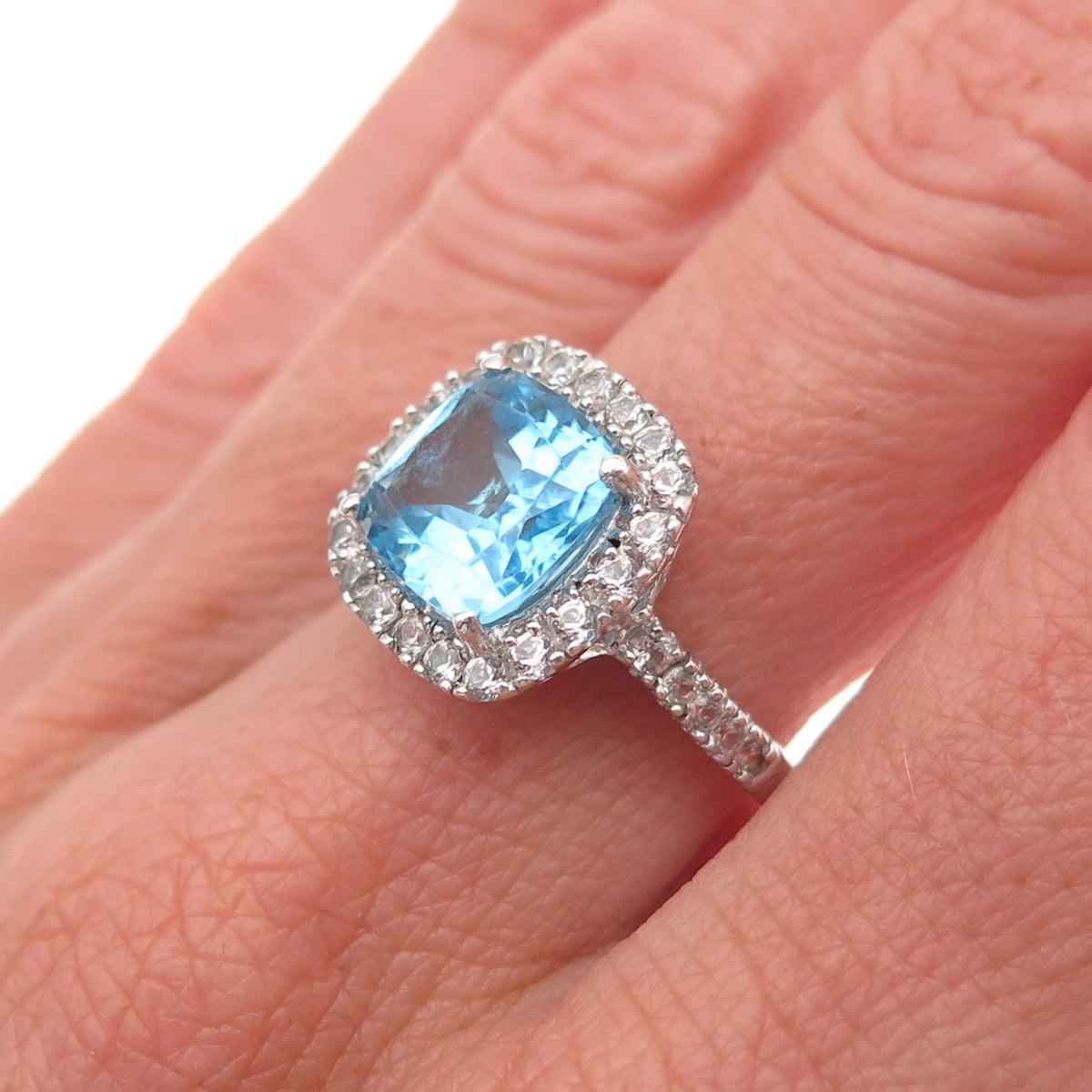 Michelle Albala Sterling Silver Vintage Real Blue & White Topaz Ring Size 6.75
