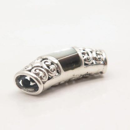 925 Sterling Silver Vintage Real Mother-of-Pearl Ornate Pendant