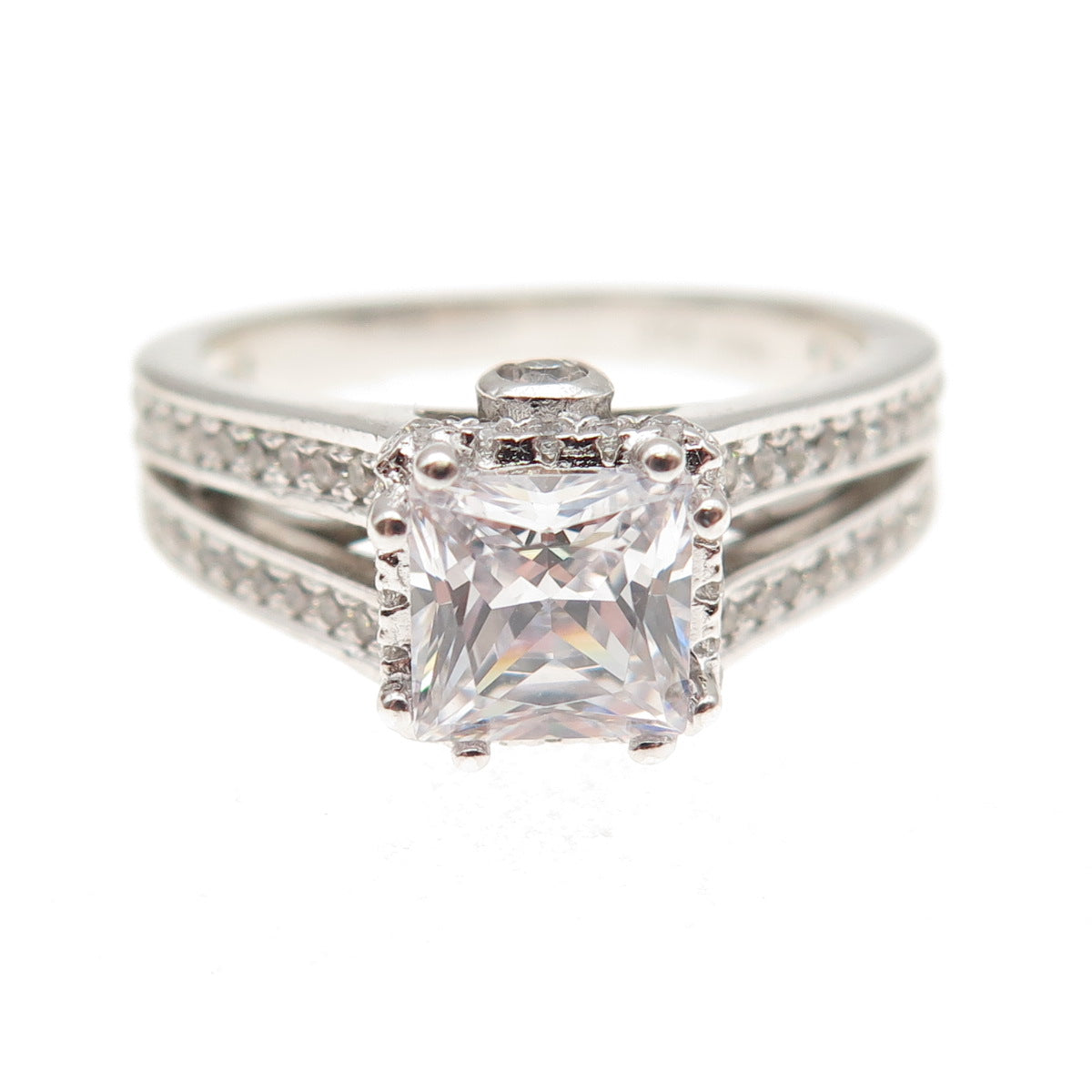 925 Sterling Silver Princess & Round-Cut C Z Engagement Ring Size 7.25