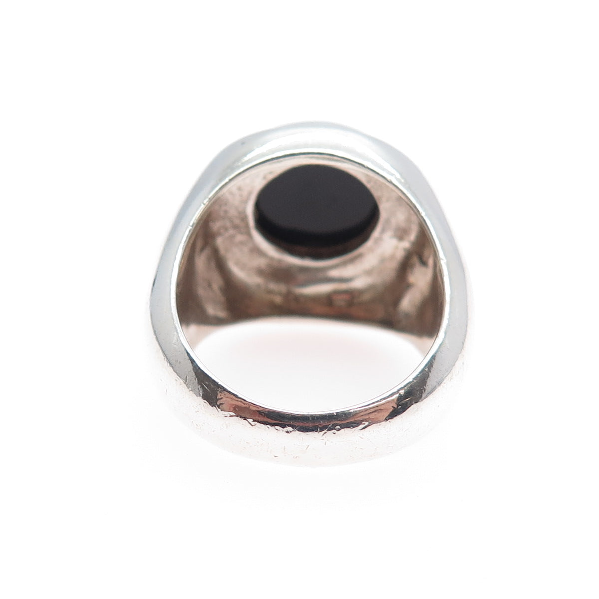925 Sterling Silver Vintage Real Black Onyx Modernist Ring Size 8.75