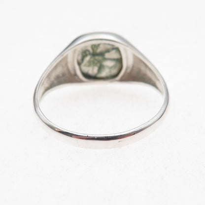 925 Sterling Silver Vintage Real Dendritic Agate Signet Ring Size 12.75