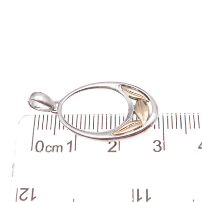 925 Sterling Silver 14K Gold Vintage Modernist Floral Leaf Charm Pendant