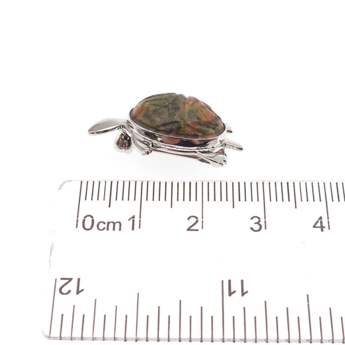 McGrath Hamin 925 Sterling Silver Vintage Real Unakite Turtle Pin Brooch