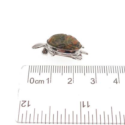 McGrath Hamin 925 Sterling Silver Vintage Real Unakite Turtle Pin Brooch