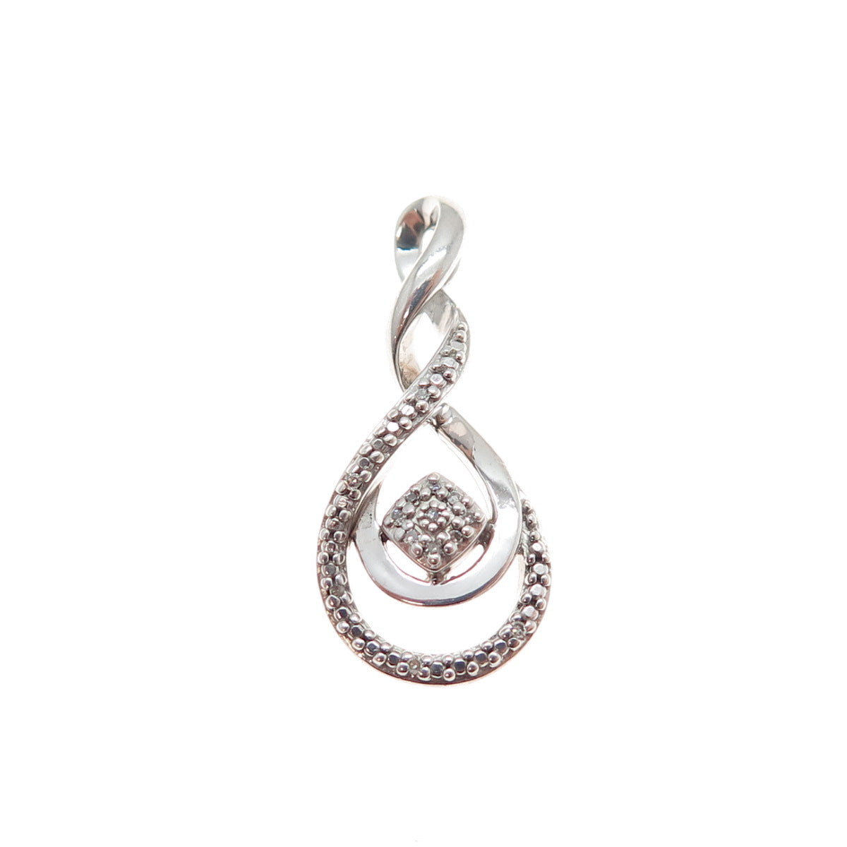 925 Sterling Silver Real Diamond Twisted Infinity Minimalist Slide Charm Pendant