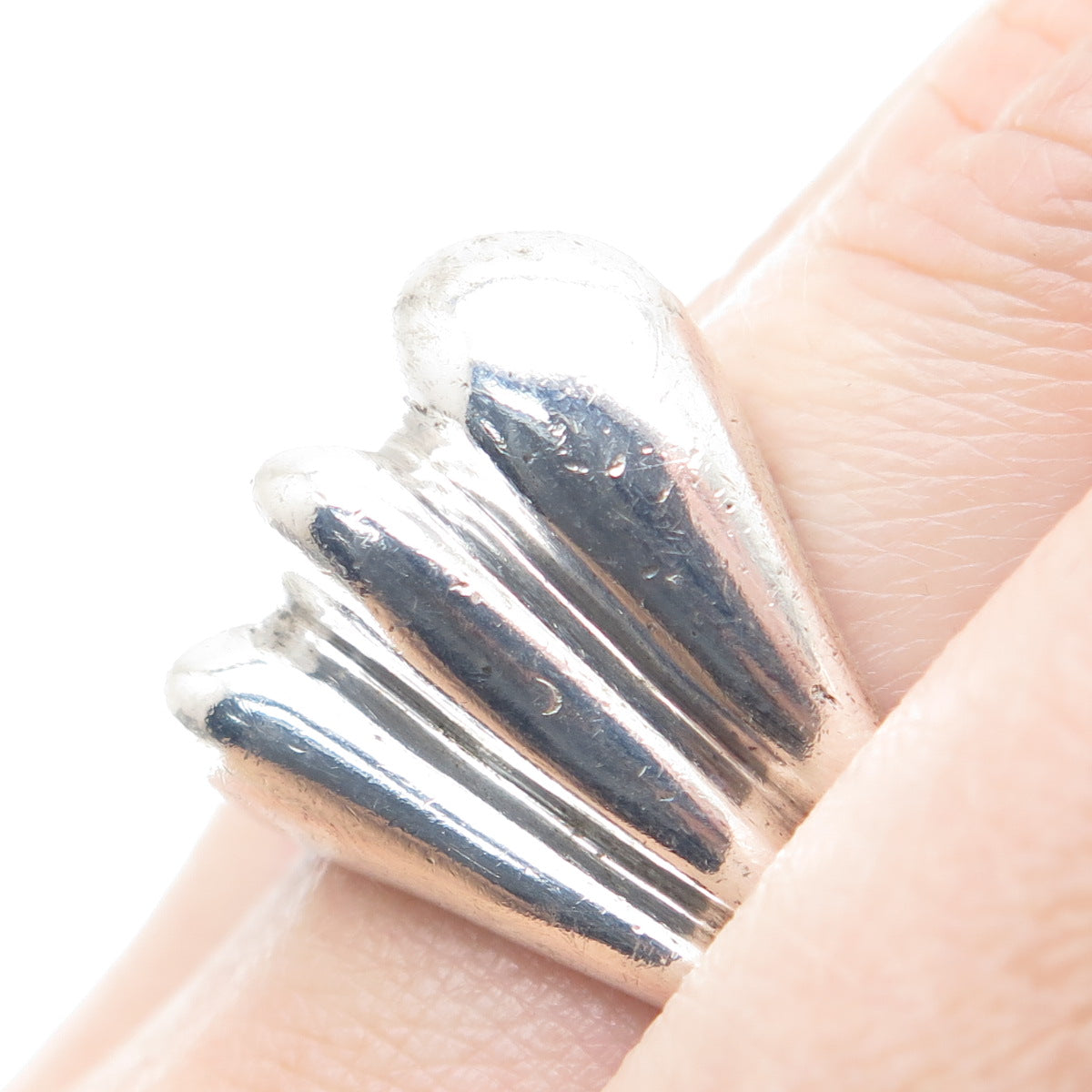 925 Sterling Silver Vintage Modernist Puffy Ribbed Oxidized Ring Size 8