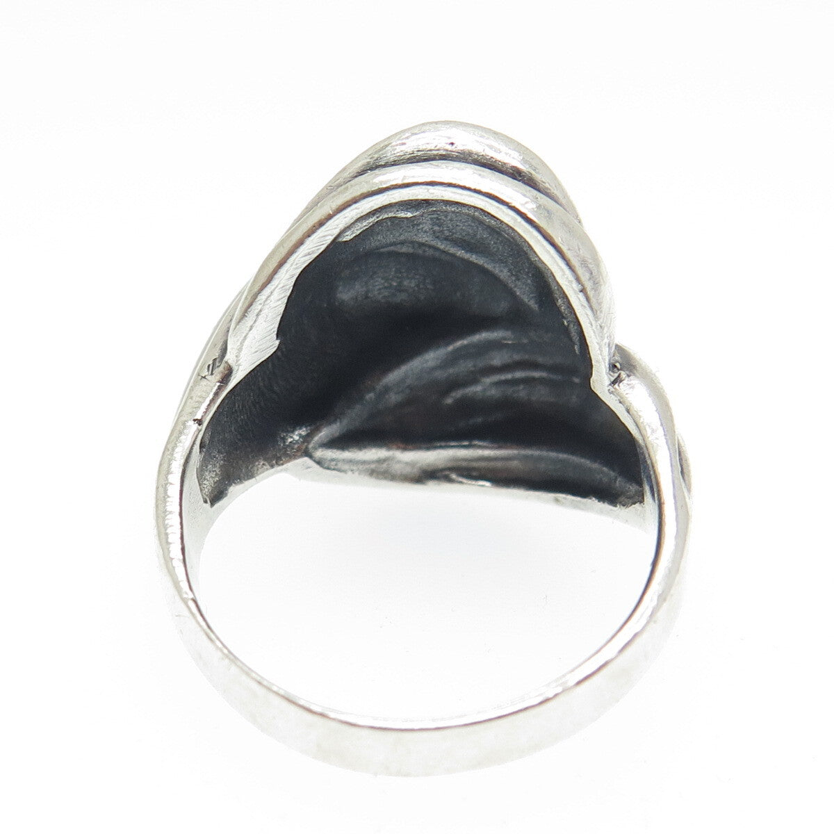 925 Sterling Silver Vintage Modernist Ribbed Oxidized Ring Size 7.5