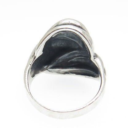 925 Sterling Silver Vintage Modernist Ribbed Oxidized Ring Size 7.5