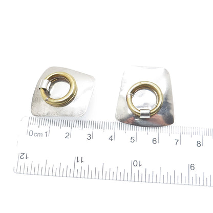 925 Sterling Silver 2-Tone Vintage Mexico Door Knocker Clip On Earrings