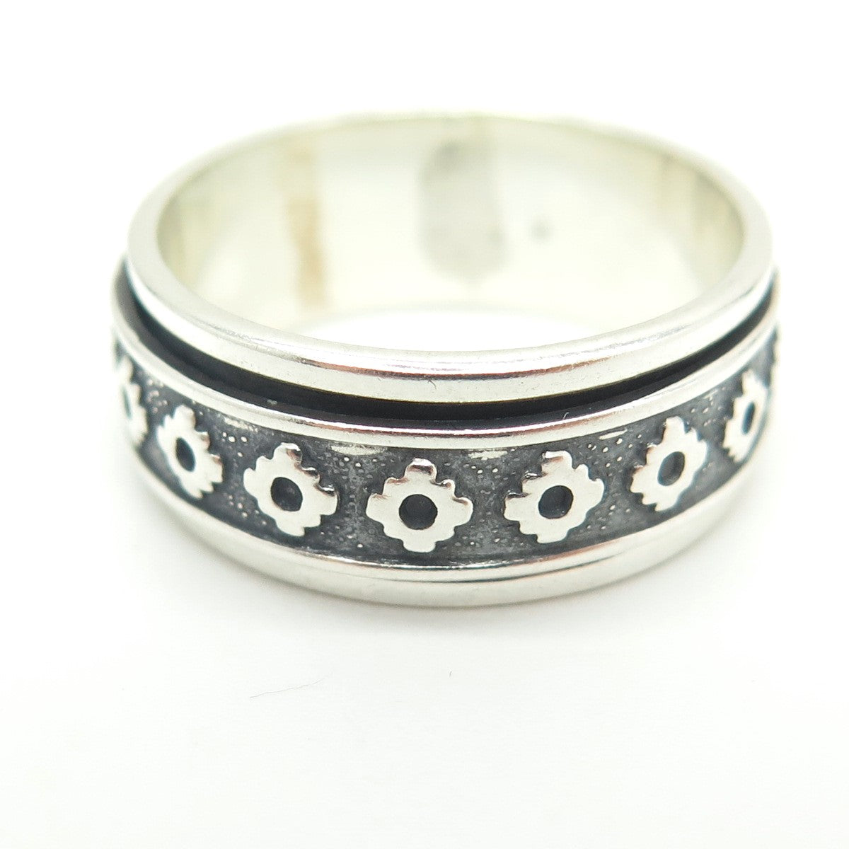 950 Silver Vintage Aztec Symbol Rotating Band Ring Size 10.25