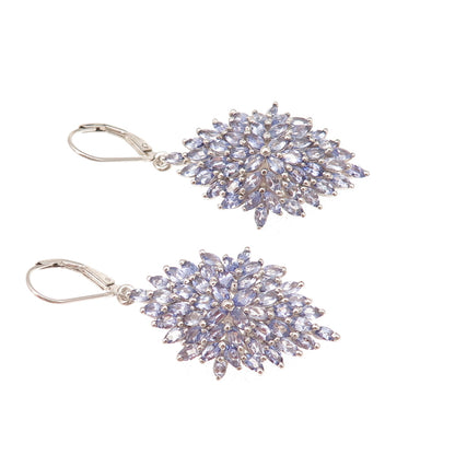 Chuck Clemency 925 Sterling Silver Real Marquise-Cut Tanzanite Dangle Earrings