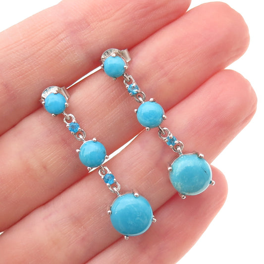 Chuck Clemency 925 Sterling Silver Real Turquoise & Apatite Dangle Earrings