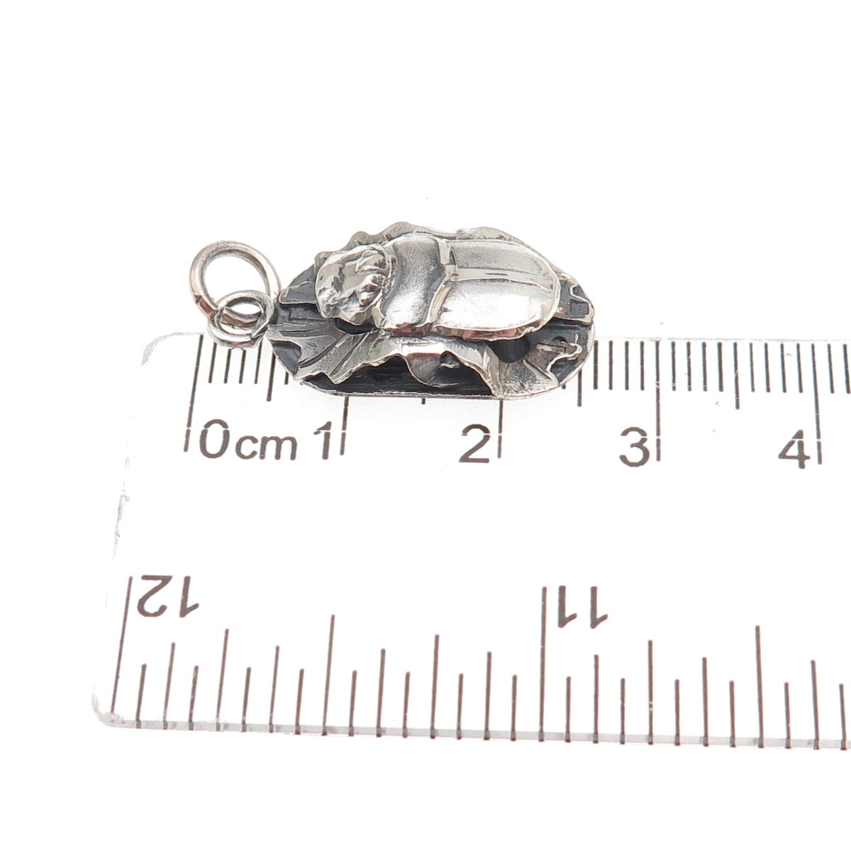 800 Silver Vintage Egyptian Scarab Oxidized 3D Charm Pendant