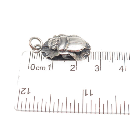 800 Silver Vintage Egyptian Scarab Oxidized 3D Charm Pendant