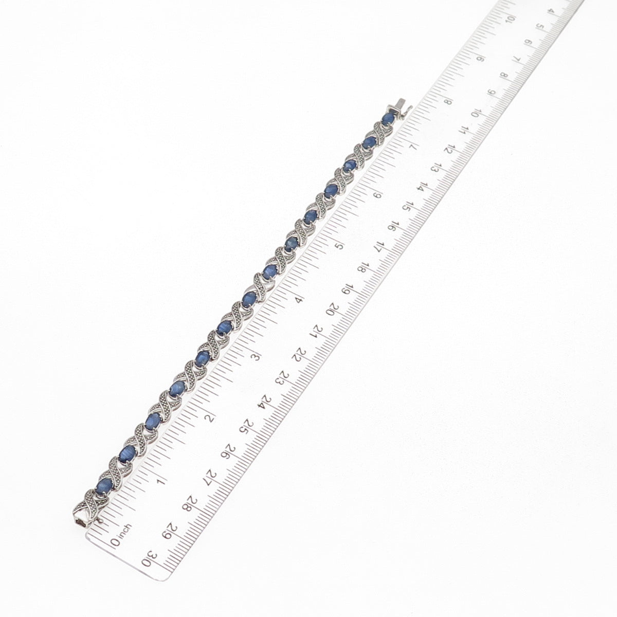 925 Sterling Silver Real Diamond & Sapphire X-Link Bracelet 7.25"