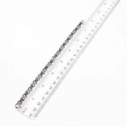 925 Sterling Silver Real Diamond & Sapphire X-Link Bracelet 7.25"