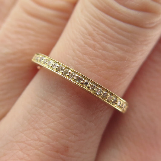 925 Sterling Silver Gold Plated Real Round-Cut Diamond Eternity Ring Size 6.75