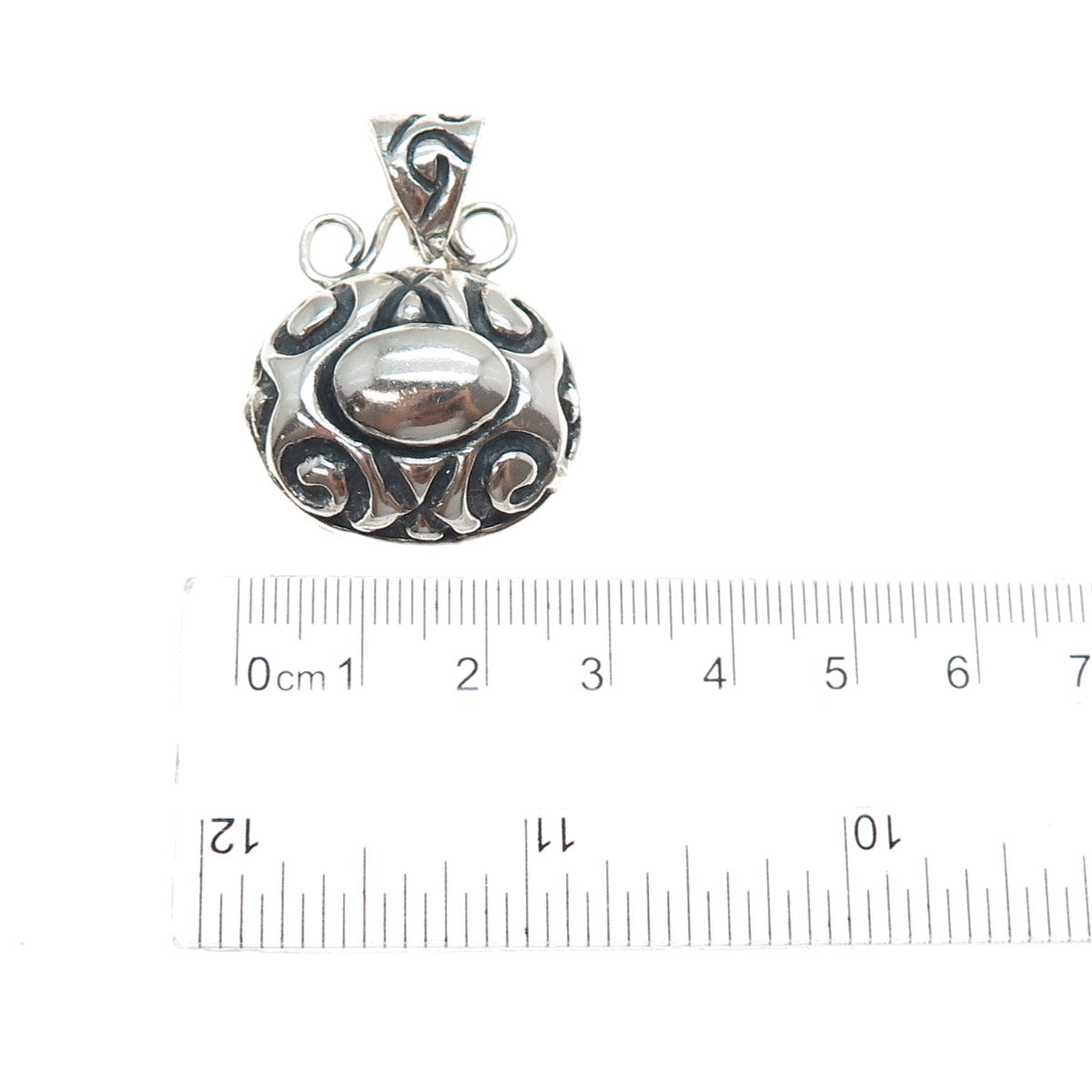 925 Sterling Silver Vintage Modernist Ornate Oxidized Charm Pendant