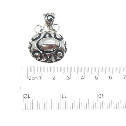 925 Sterling Silver Vintage Modernist Ornate Oxidized Charm Pendant