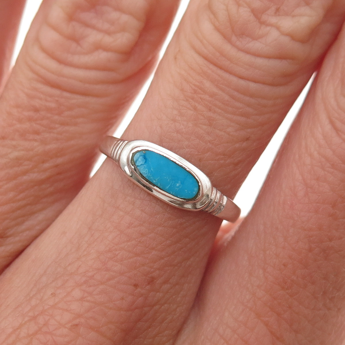 925 Sterling Silver Vintage Real Turquoise Ring Size 6.5