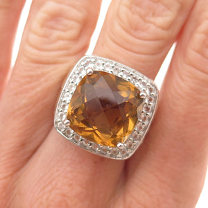 925 Sterling Silver 2-Tone Vintage Real Citrine & White Topaz Ring Size 7.25