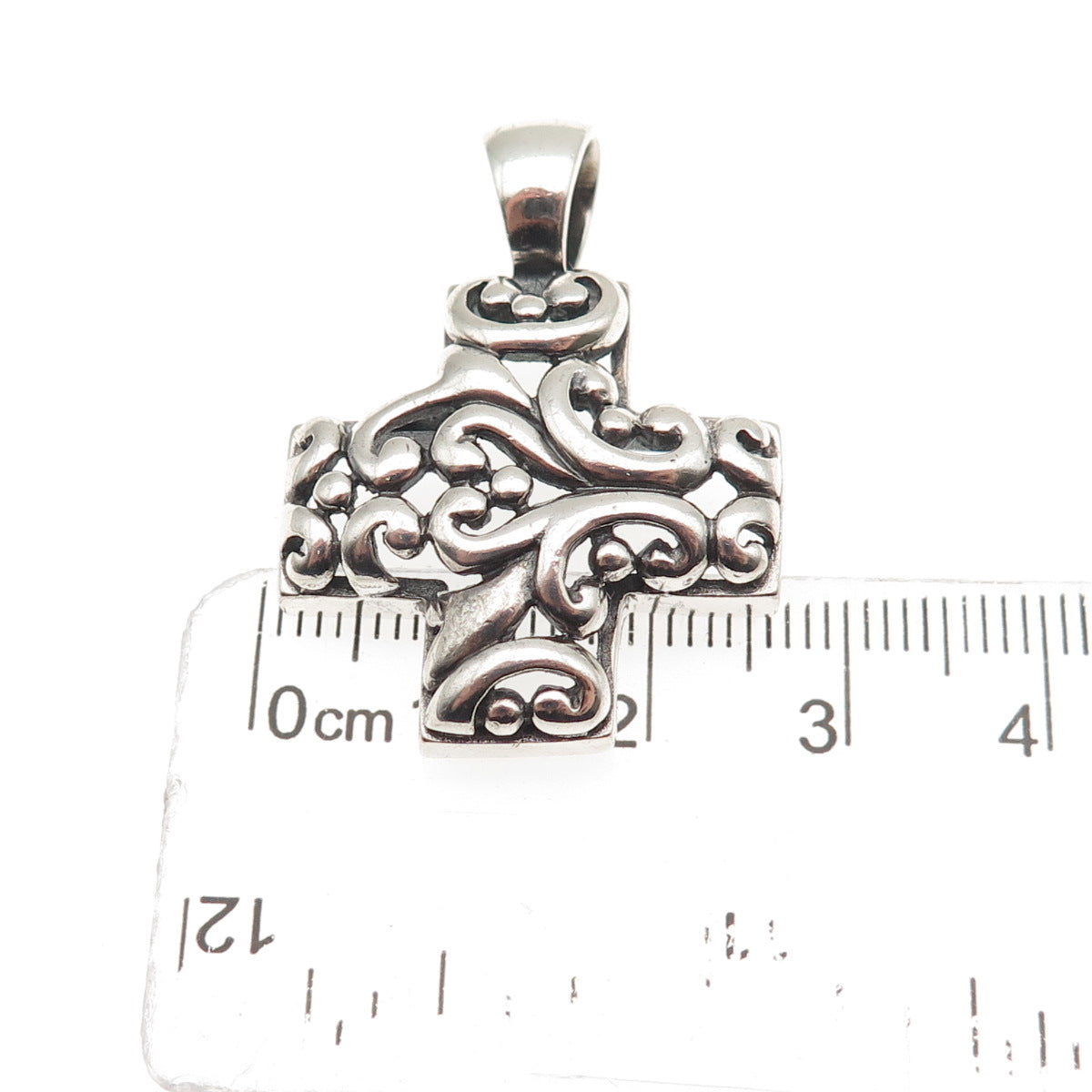 ATI Annika Witt 925 Sterling Silver Vintage Ornate Cross Oxidized Charm Pendant