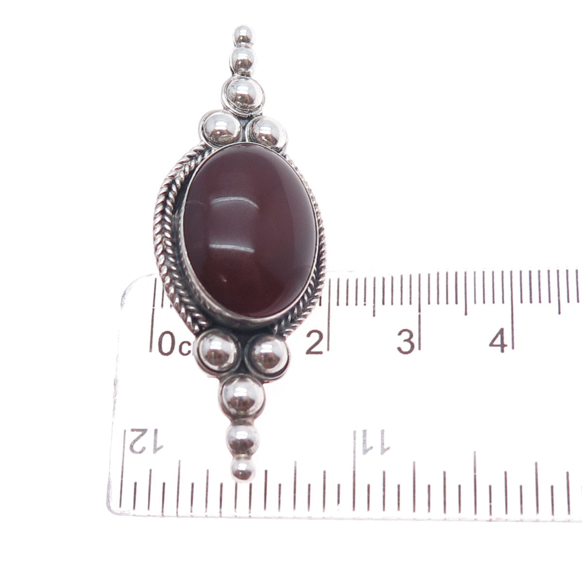 925 Sterling Silver Vintage Real Carnelian Beaded Oxidized Pin Brooch