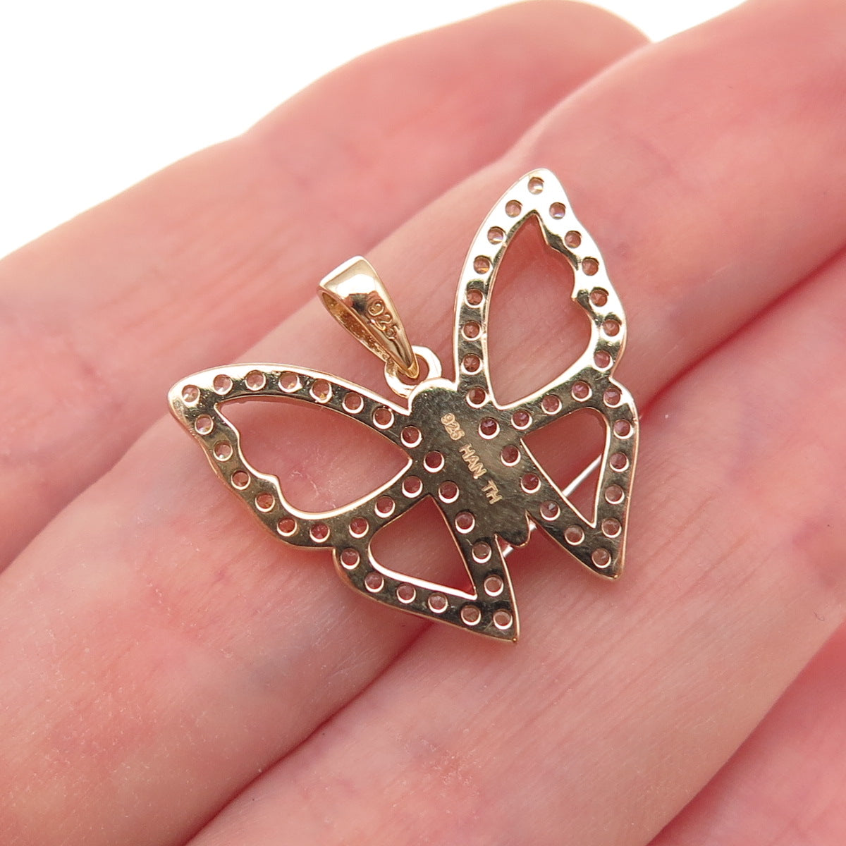 Han 925 Sterling Silver Gold Plated Multi-Color C Z Butterfly Charm Pendant