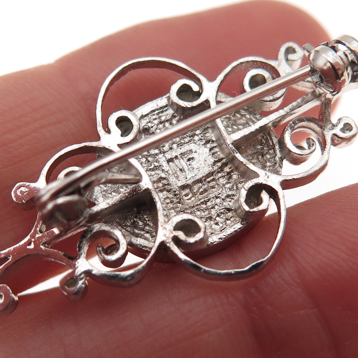 Chapal Zanray 925 Sterling Silver Vintage Enamel Ornate Pin Brooch